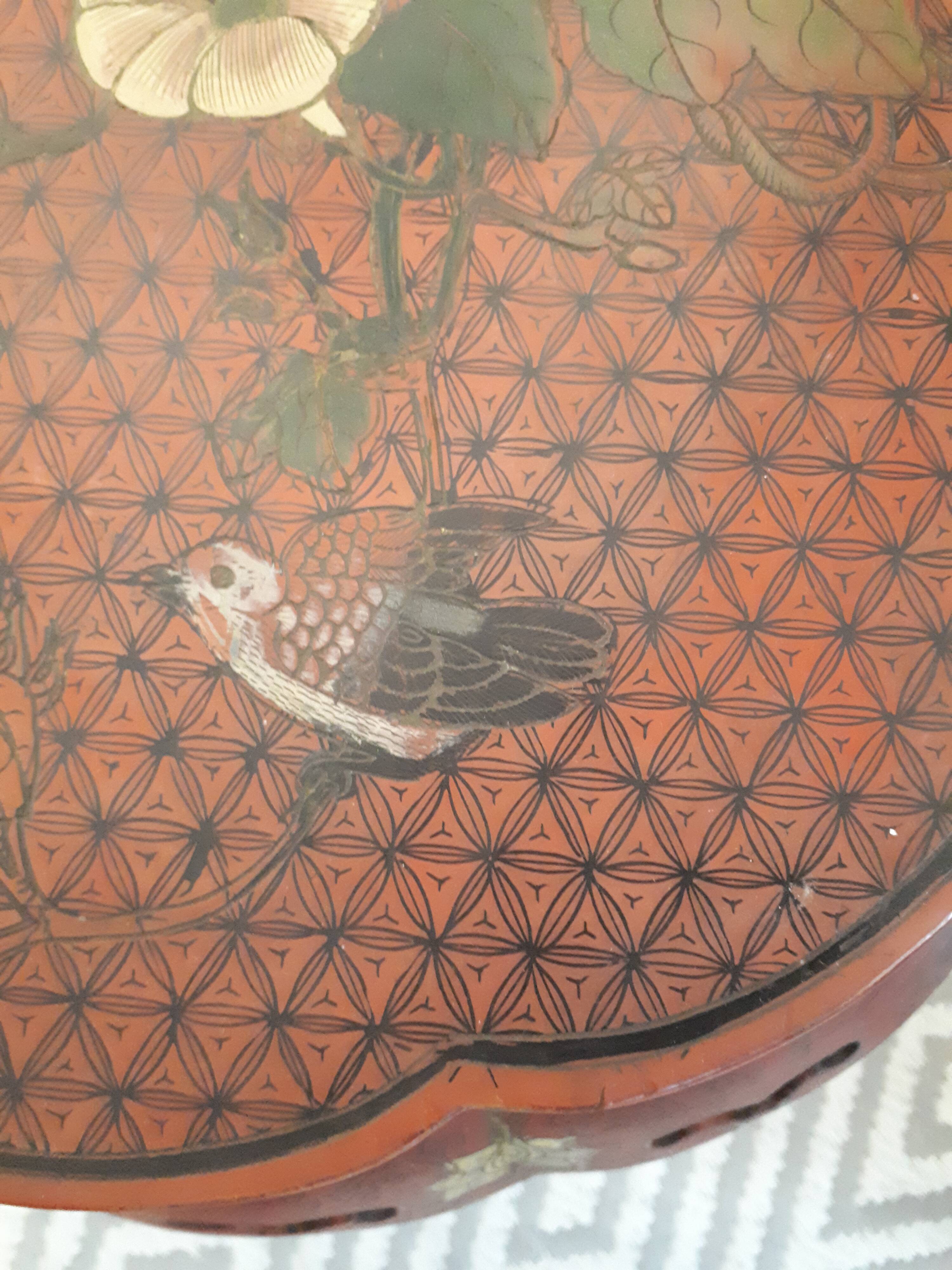 Stool Chinese pedestal table old red lacquer