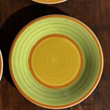 Set of 4 Italian ceramic plates in green, orange, and yellow splashes D20.