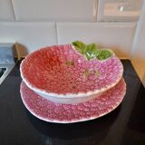 Egouttoir et grand plat barbotine motif framboise