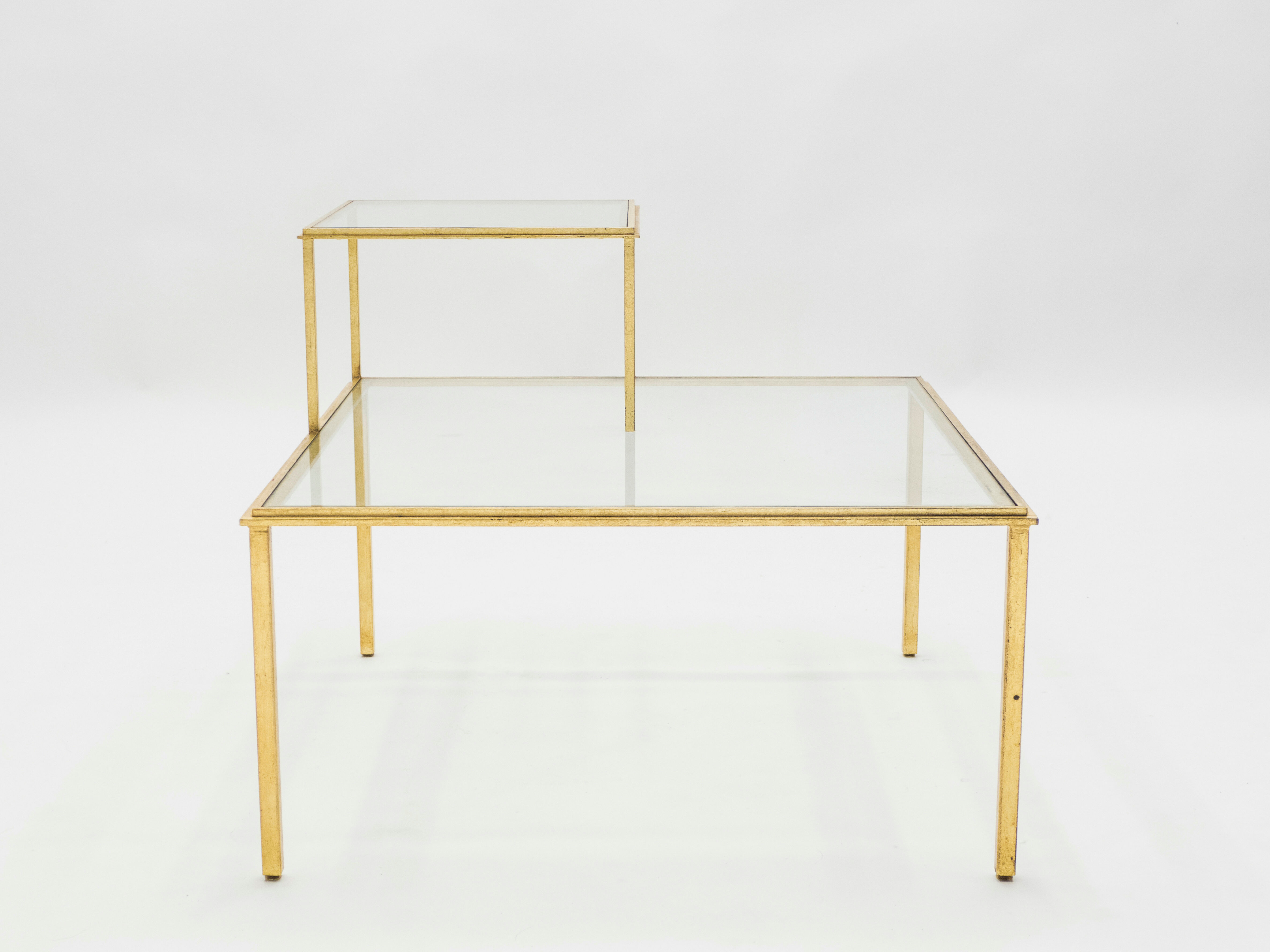 Table basse fer forgé dorée signée Robert Thibier années 60