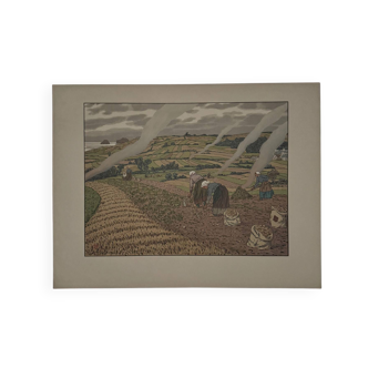 Lithograph by Henri Rivière Au Vent de Noroît - Work in the Fields