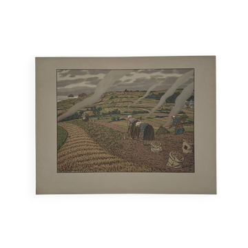 Lithograph by Henri Rivière Au Vent de Noroît - Work in the Fields