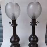 Paire de lampes à huile en bronze d'époque Napoléon III.