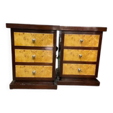 Paire de tables de chevet Art Déco: hêtre, loupe d'orme & palissandre
