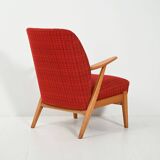 Scandinavian 1950s Beech Armchair with red upholstery