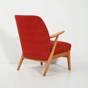Scandinavian 1950s Beech Armchair with red upholstery