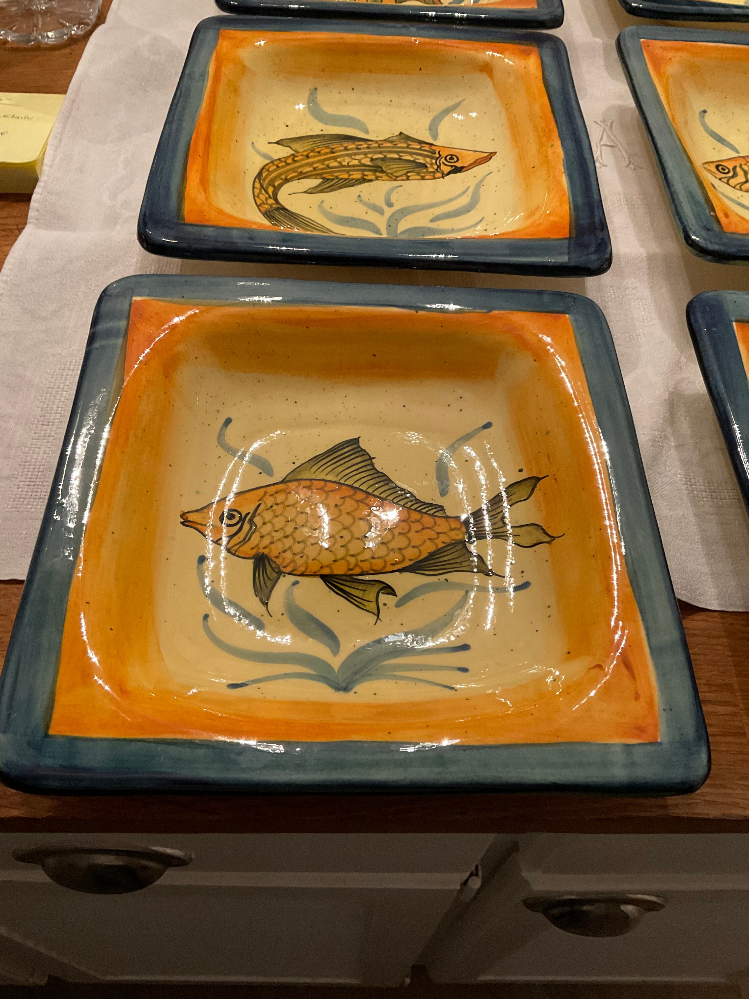 Set 6 hollow plates, glazed terracotta, France