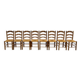 Set of 8 solid elm chairs with straw seats
