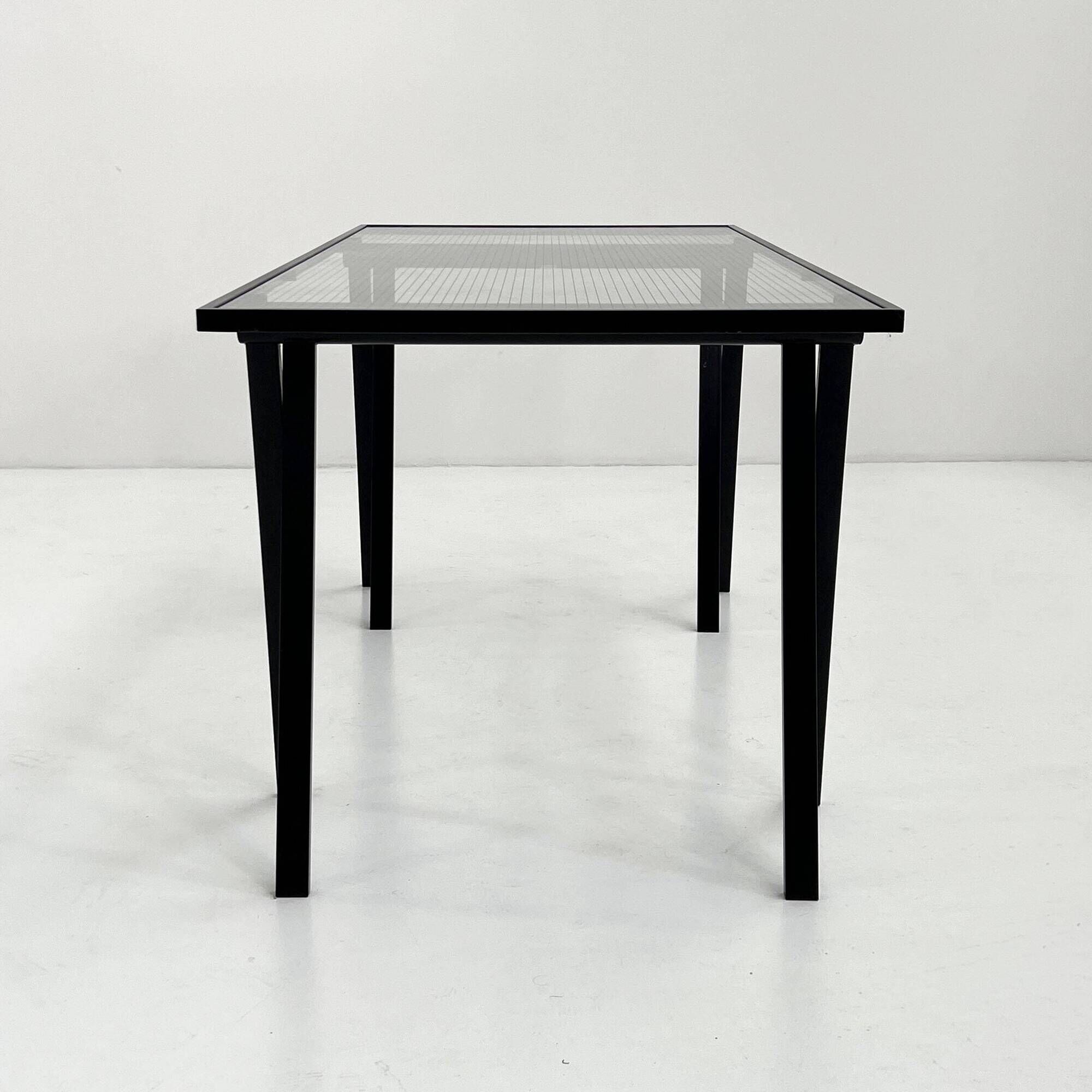 Trestle desk in glass and metal by Rodney Kinsman for Bieffeplast, 80