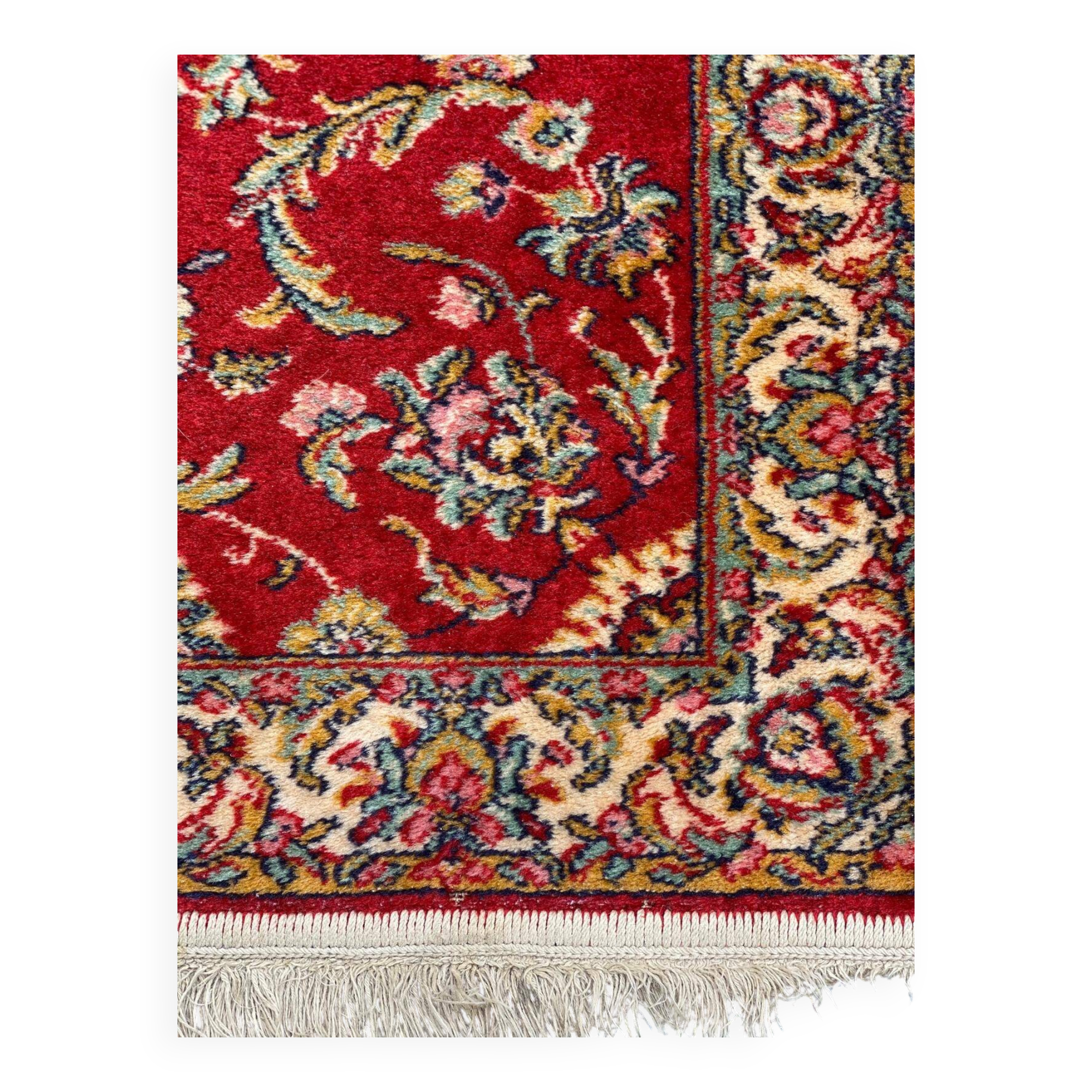 Tapis persan en laine bordeaux fleurs fait main 140x70