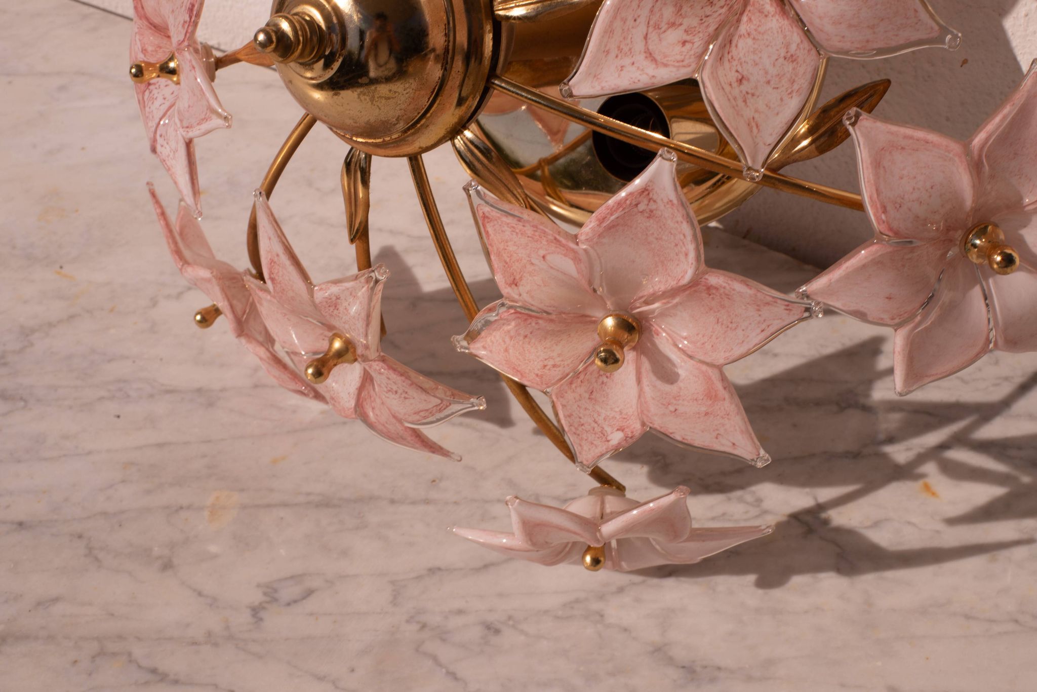 Plafonnier Murano fleurs rose, 1970