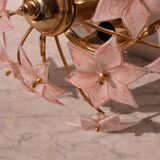 Charming Murano Vintage Ceiling Light Pink Flowers, 1970s