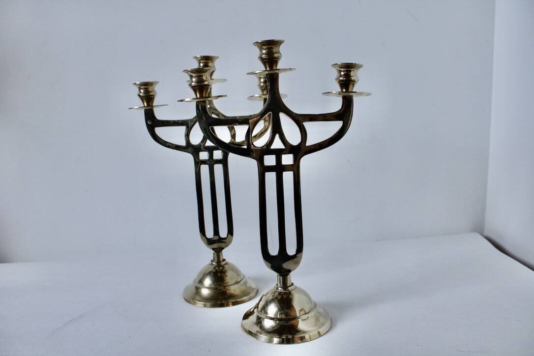 Pair of old brass candlesticks Denmark 1930 Art-Deco
