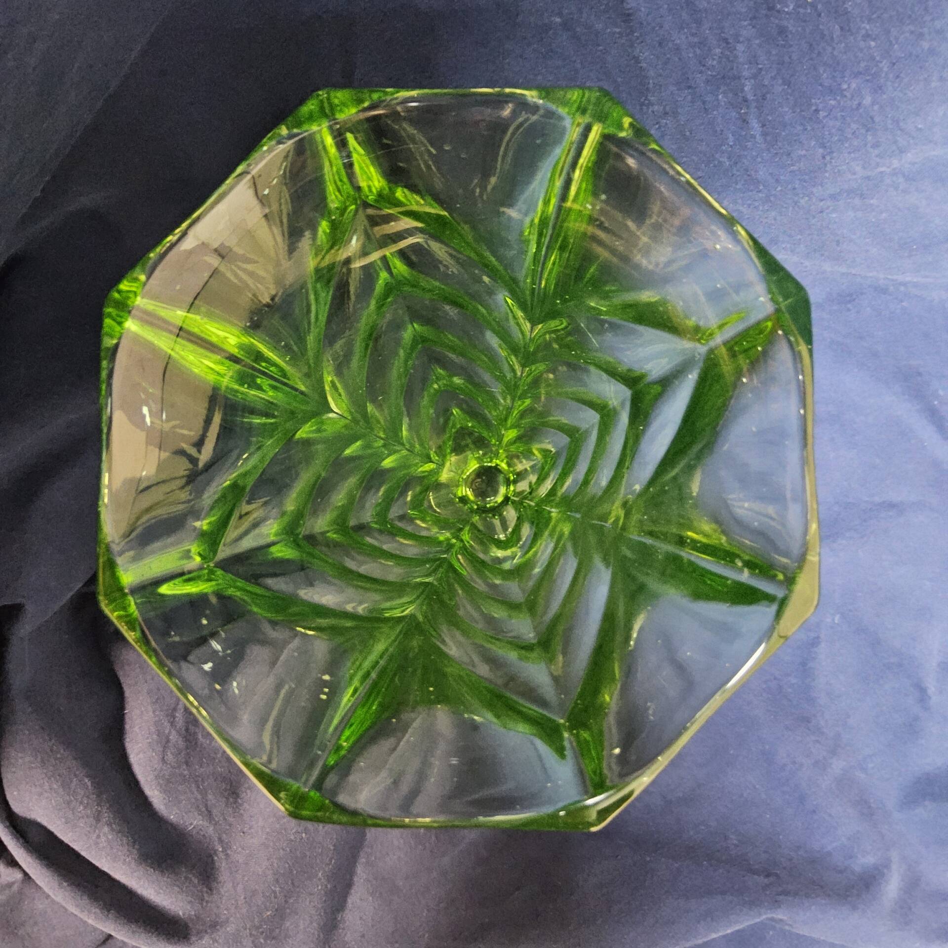 Antique Art Deco Bohemian uranium vase / geometric glass