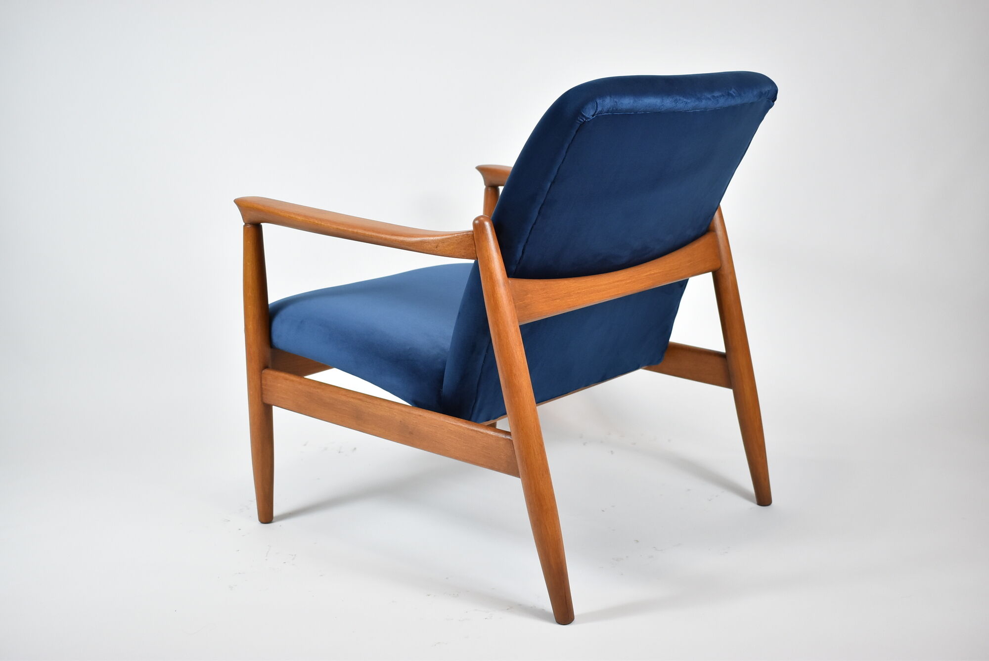 Scandinavian armchair designer E.Homa, refubrished, 1960s, navy blue velvet