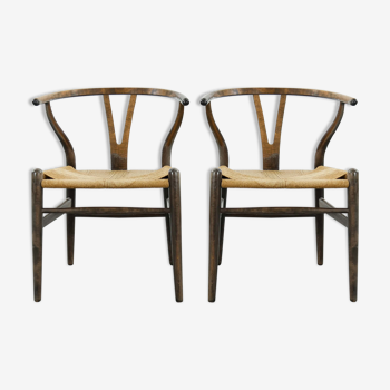 Paire de chaises à manger CH24 Wishbone par Hans Wegner pour Carl Hansen Danemark