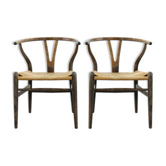 Paire de chaises à manger CH24 Wishbone par Hans Wegner pour Carl Hansen Danemark
