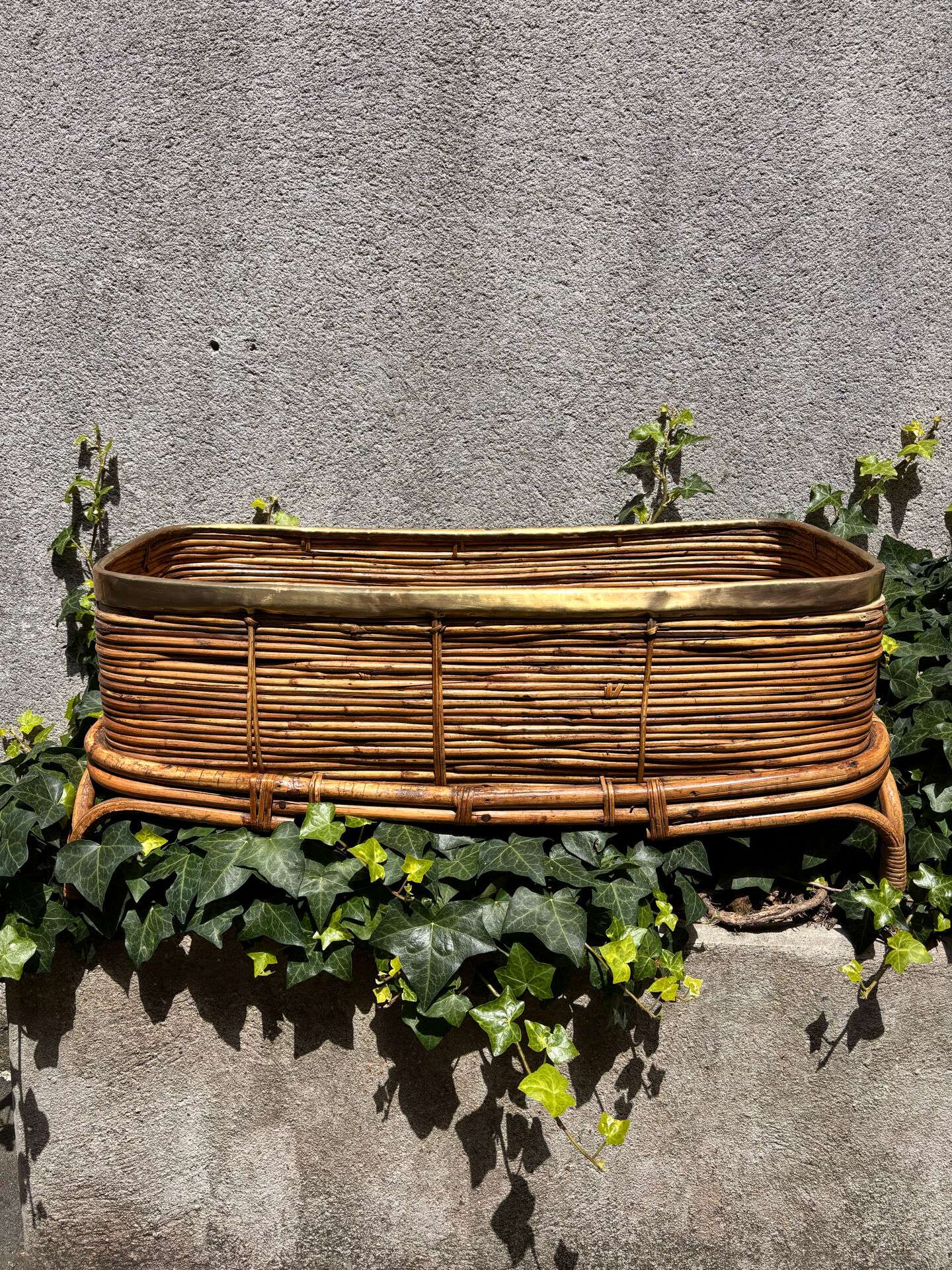 Rattan and bamboo planter, 60s, Gabriella Crespi style. Rare.