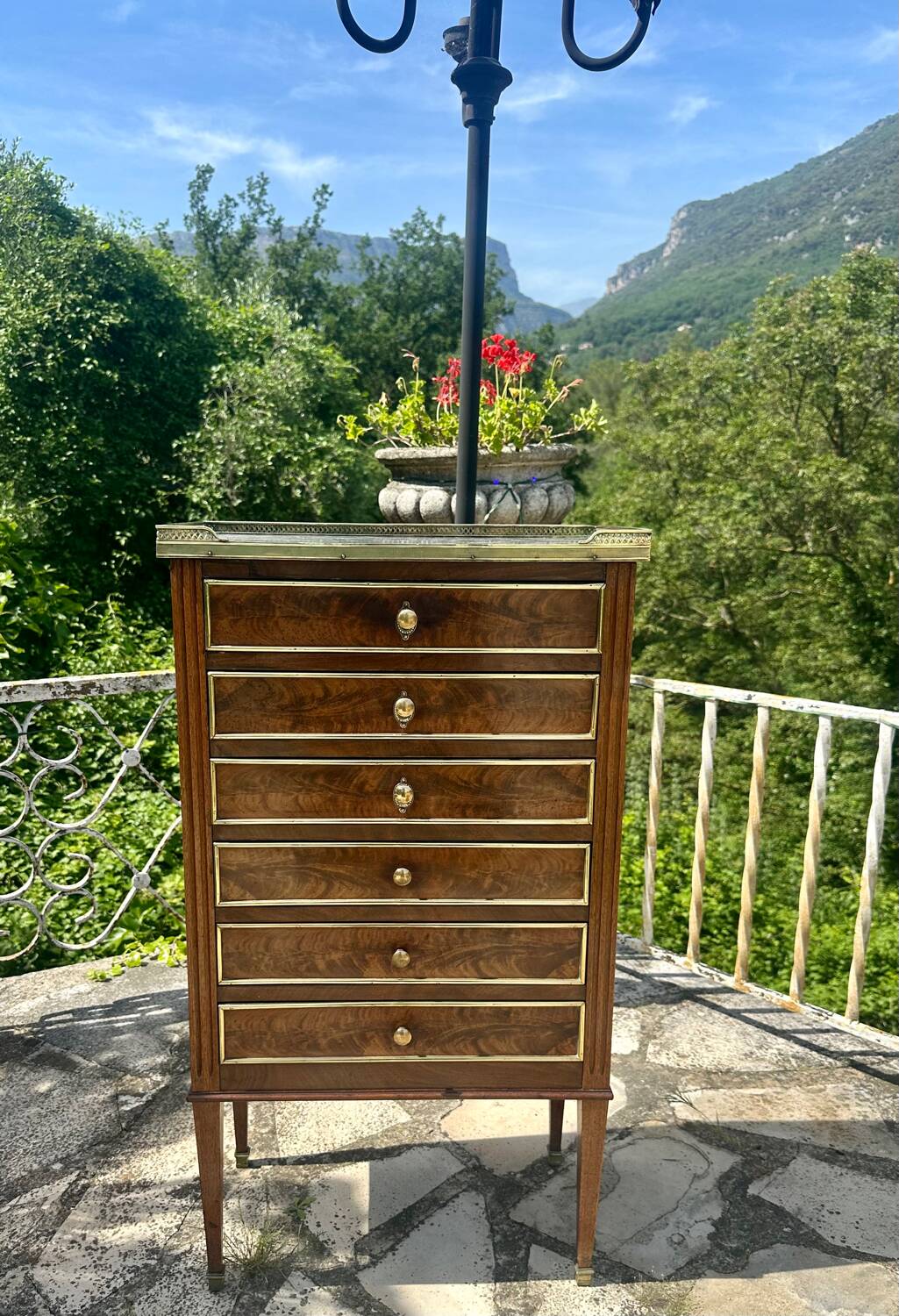 Mahogany and burl chest of drawers, 19th century