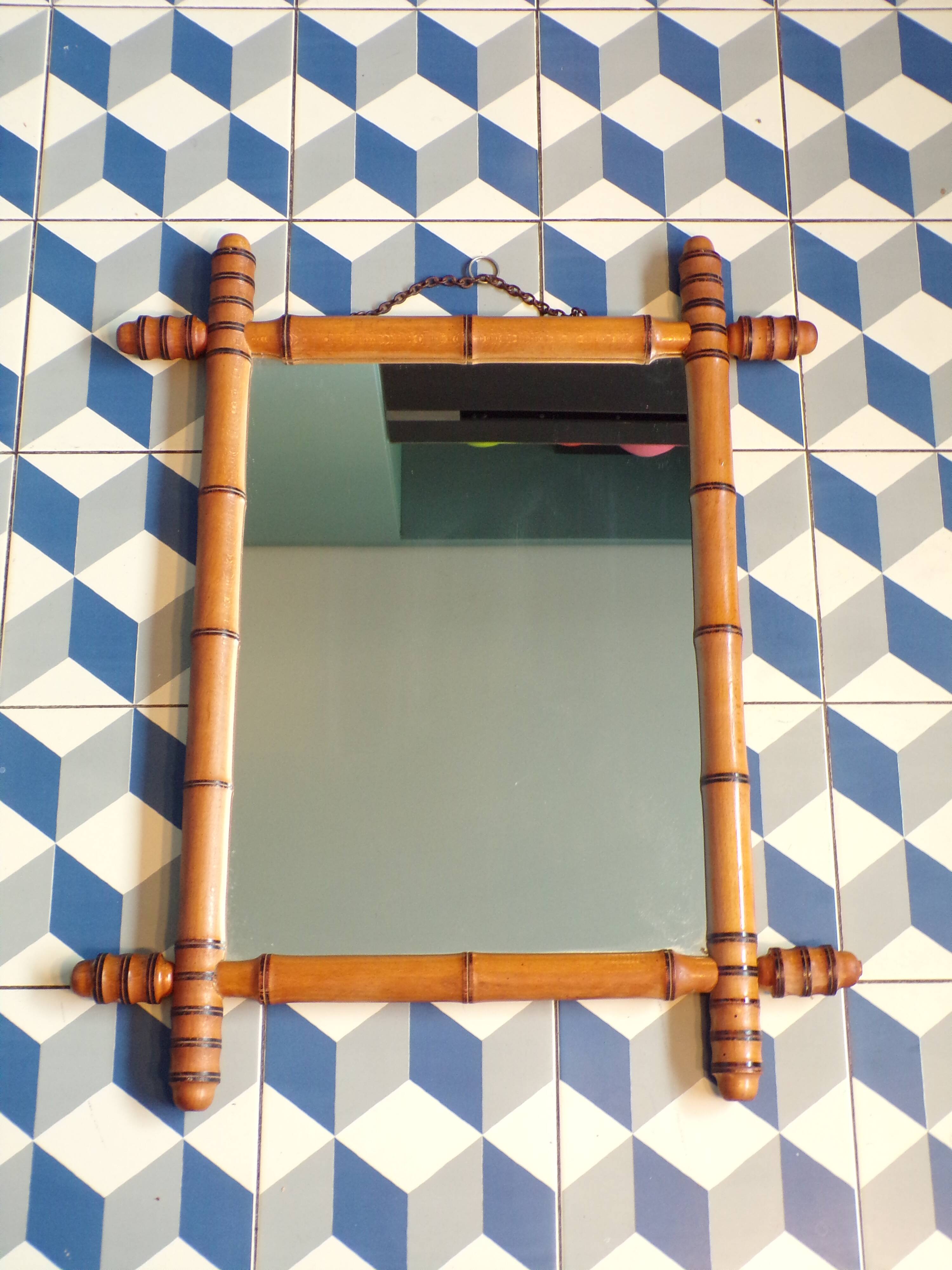 Mirror 1900 bamboo effect wooden frame 53.5x65.5 cm