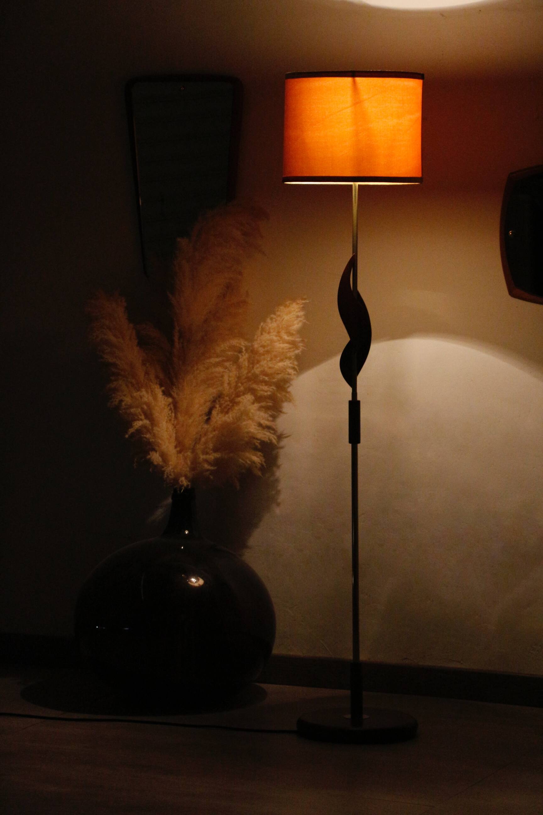 Teak and brass vintage Scandinavian floor lamp 1960 | Bakelite