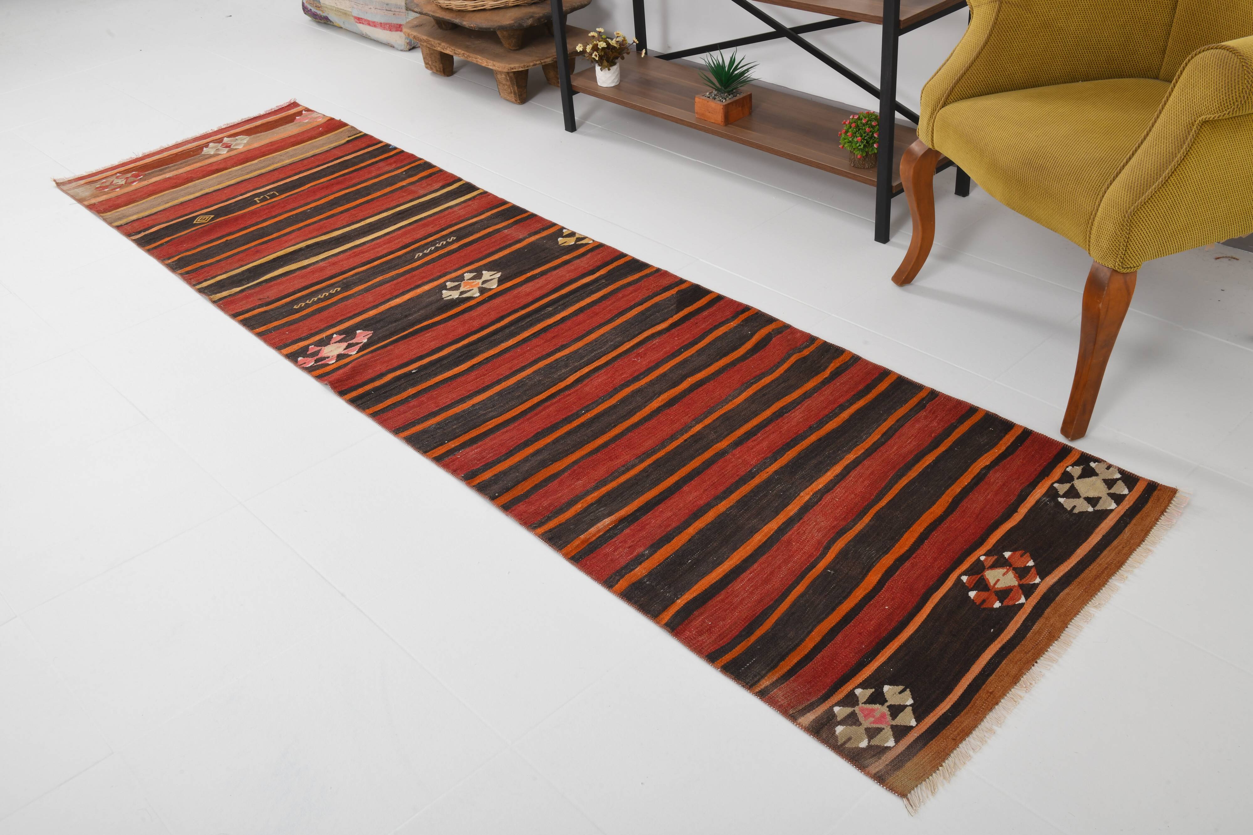 3x10 Red Brown Kilim Runner Rug 80x303Cm