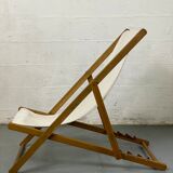 Transat tissus blanc avec structure en bois
