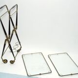 Cesare Lacca, Mid-Century Brass and Wood Bar Cart, Italy, 1950s