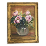 Painting, framed peony canvas