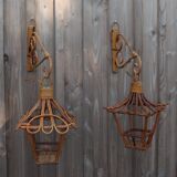 Pair of rattan wall lamps