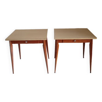 Suite of 2 vintage tables or desks with compass feet