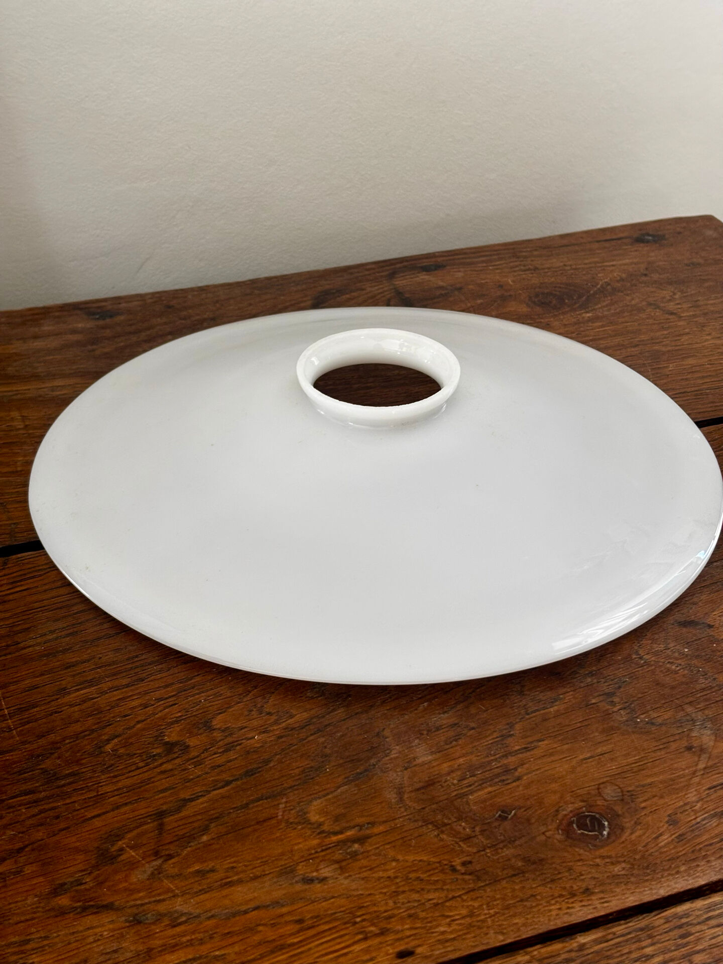 Vintage suspension lampshade in white opaline.