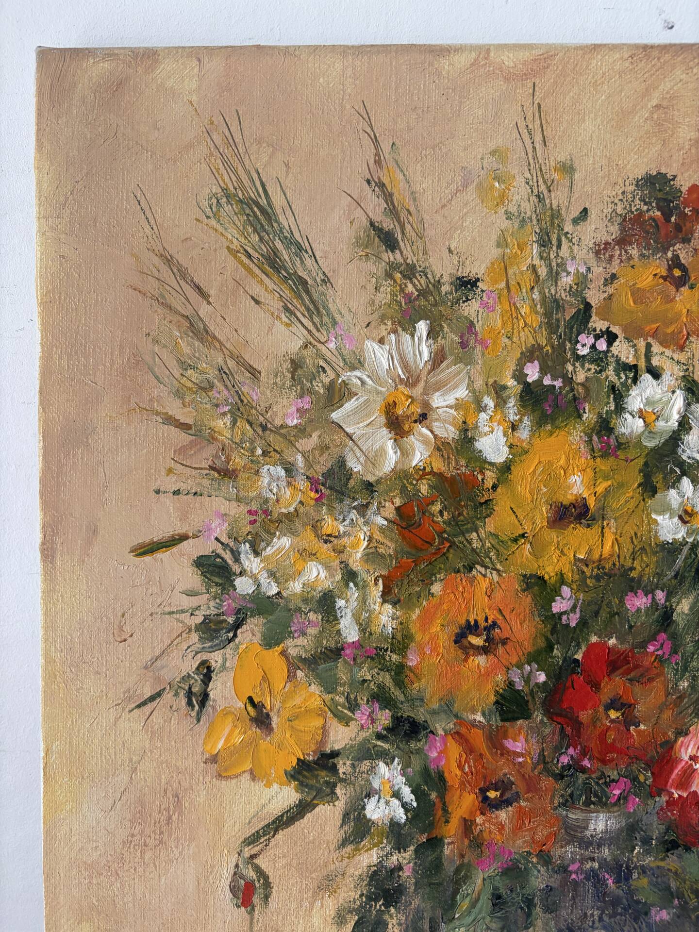 Vase de fleurs, huile sur toile signé Agnès Galland