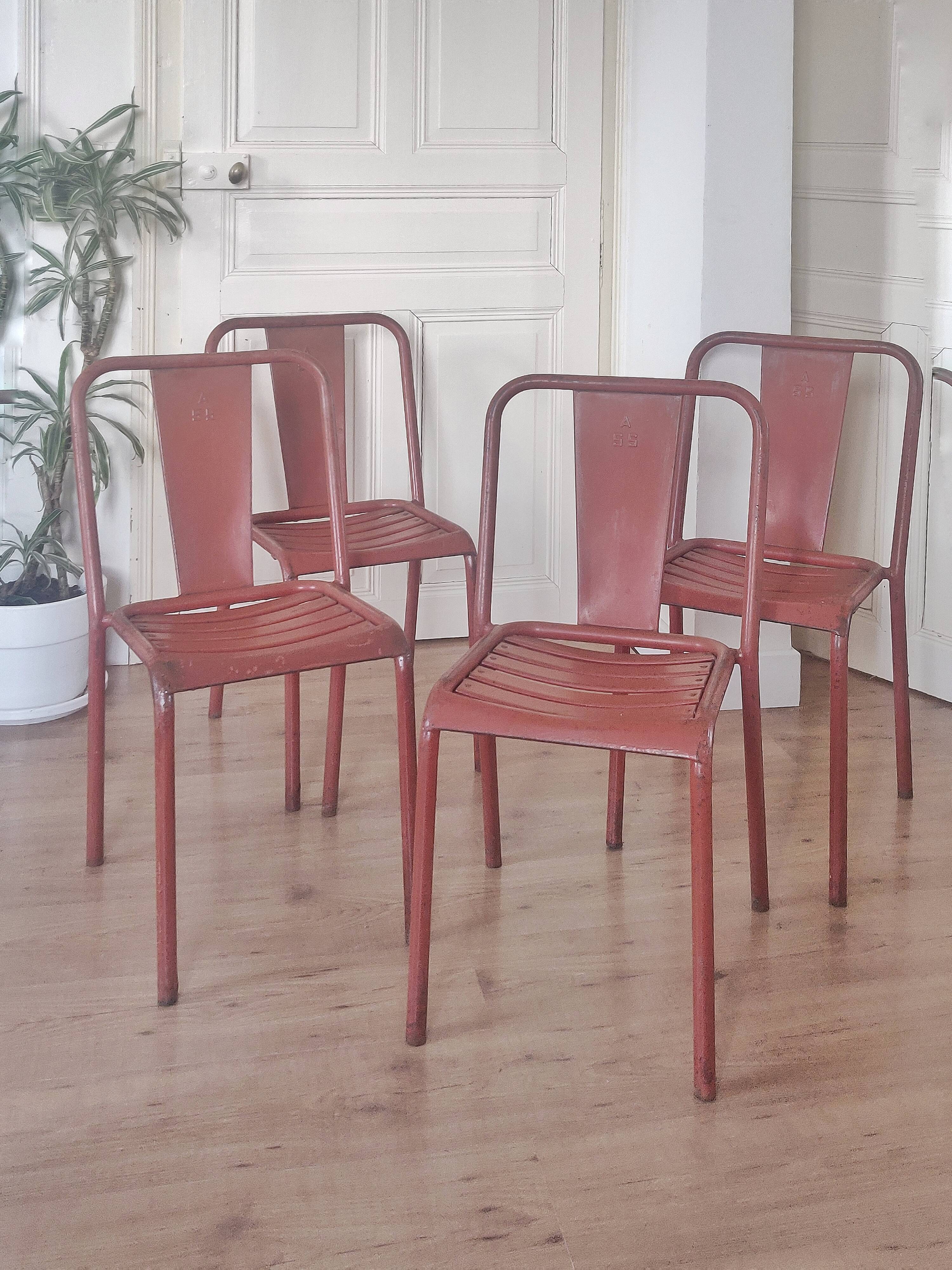 Series of 4 chairs Tolix T4 years 50