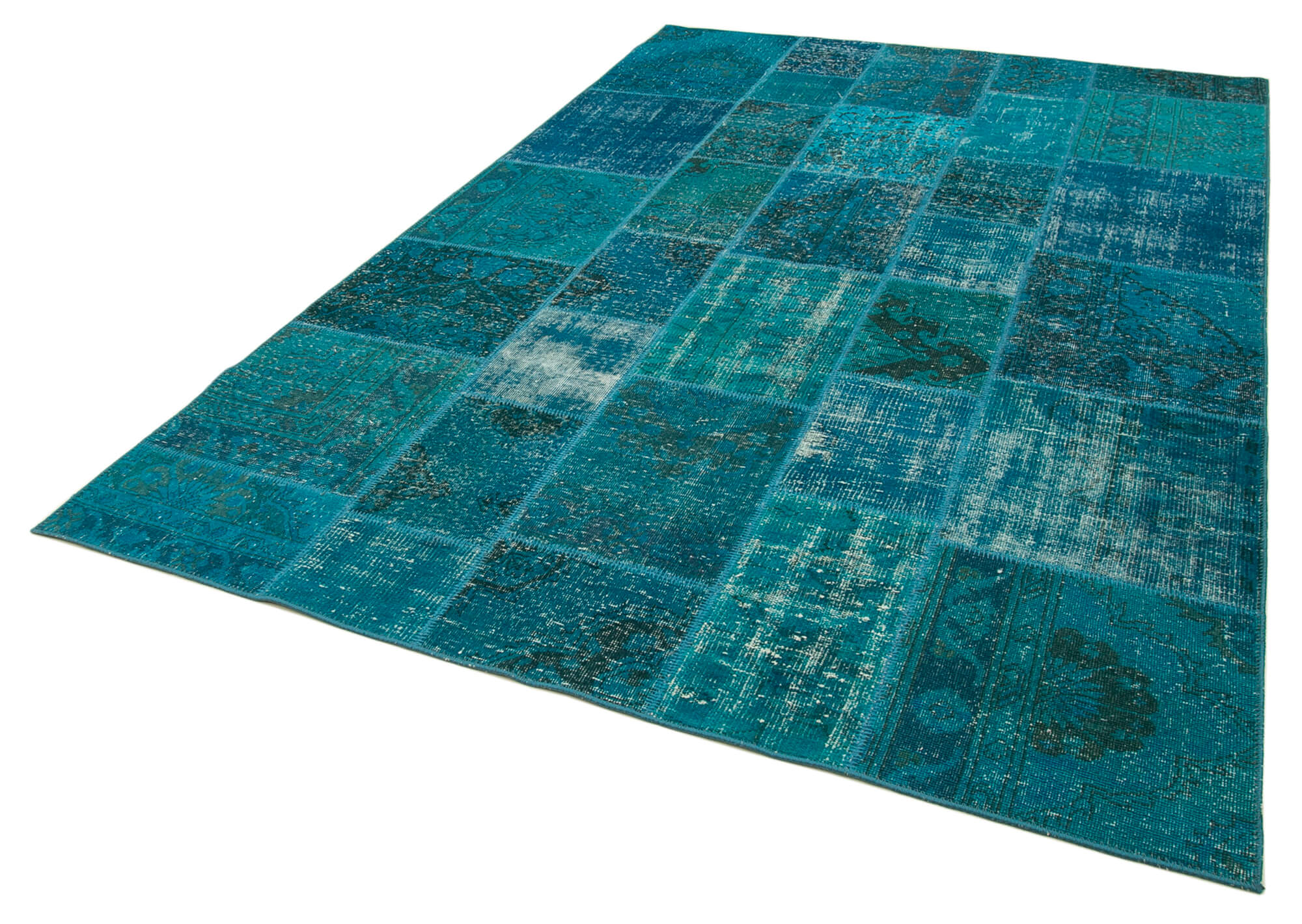 Handmade oriental contemporary 200 cm x 298 cm blue patchwork carpet