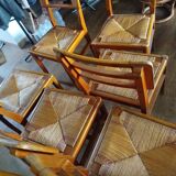 Set of 6 vintage straw chairs – Pierre Cruège – 1950s