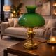 Vintage 1970s lamp in green opaline and brass.