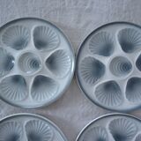 6 assiettes a huitres barbotine moulin des loups  bleu gris 1492 faience ancienne