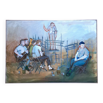Old painting - Oil on canvas - Orchestra Musicians