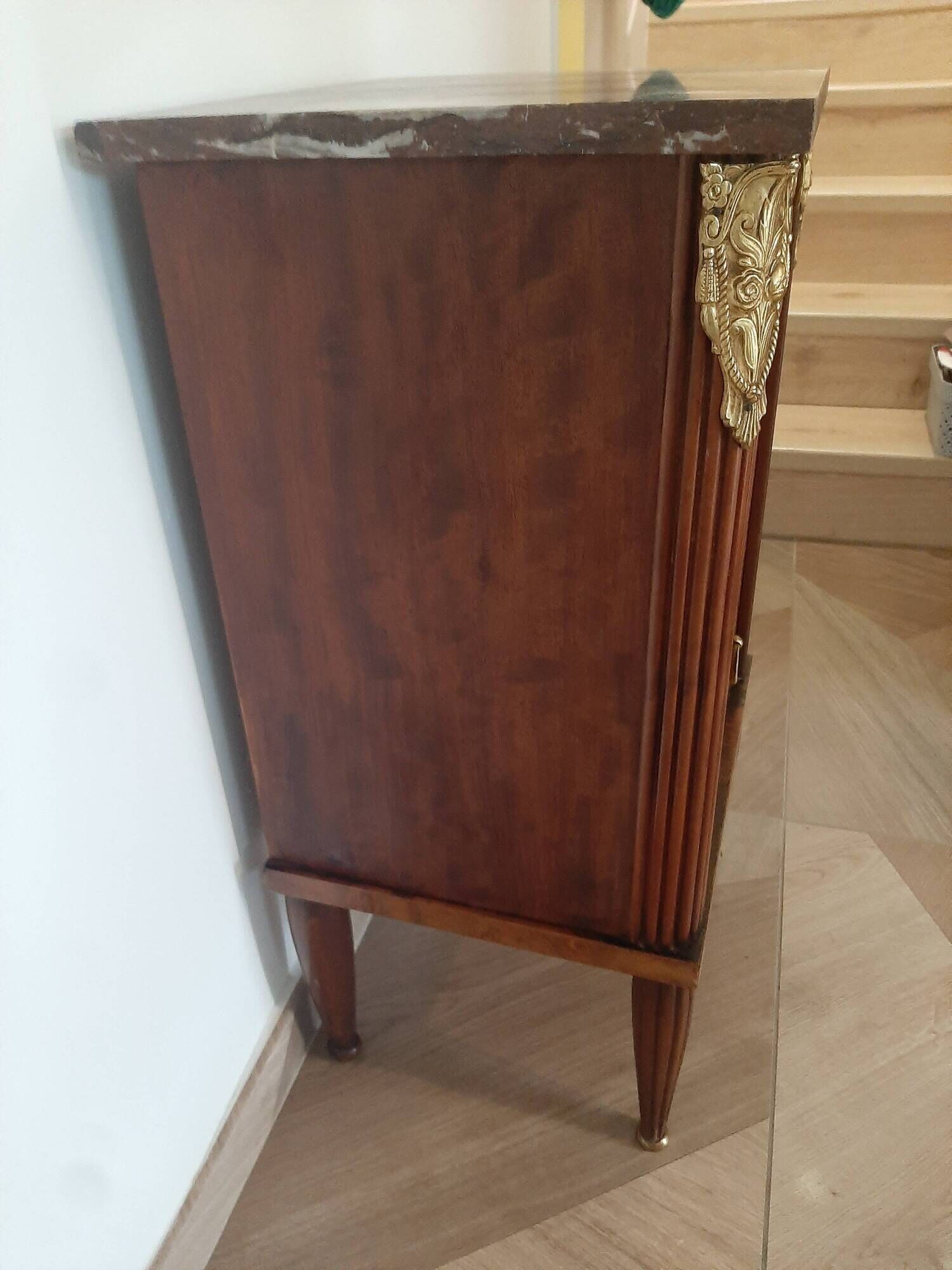 pretty Louis XVI Style bedside cabinet - 1 drawer - 1 Elm Burl marble tray door