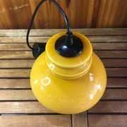 Old Yellow Opaline Pendant Light White Interior 1970s Vintage #A380