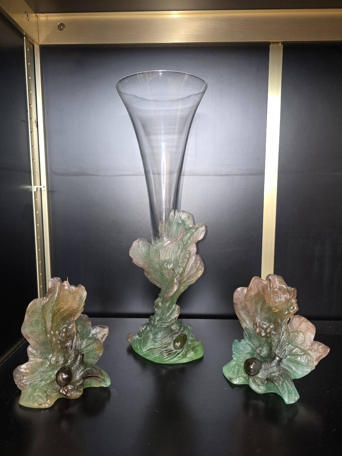 Pair of Daum "Nature" candlesticks in glass paste, 1988