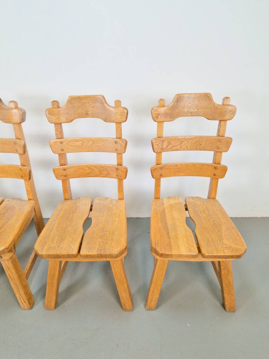 Dutch Brutalist Dining Chairs with Ladder Backrests in Oak, 1960s, Set of 4
