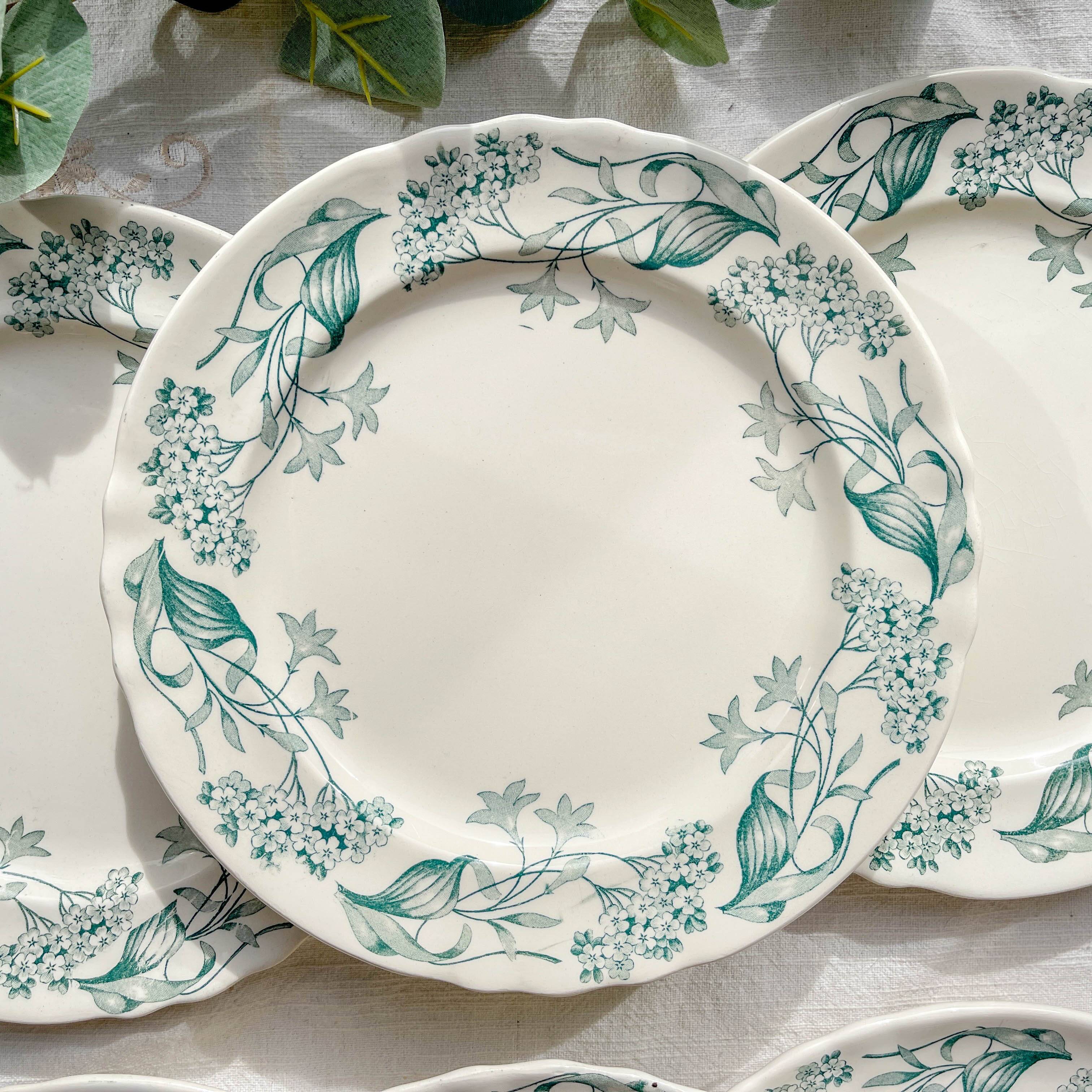 Set of 6 Antique Flat Plates Terre de Fer "Lilac" - Longchamp 19th Century