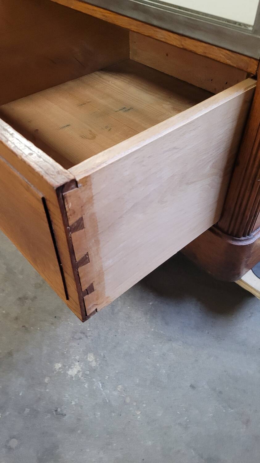 Shop counter display cabinet with old drawers, 1900s