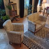 Lot of old 2-seater bench + upholstered armchair