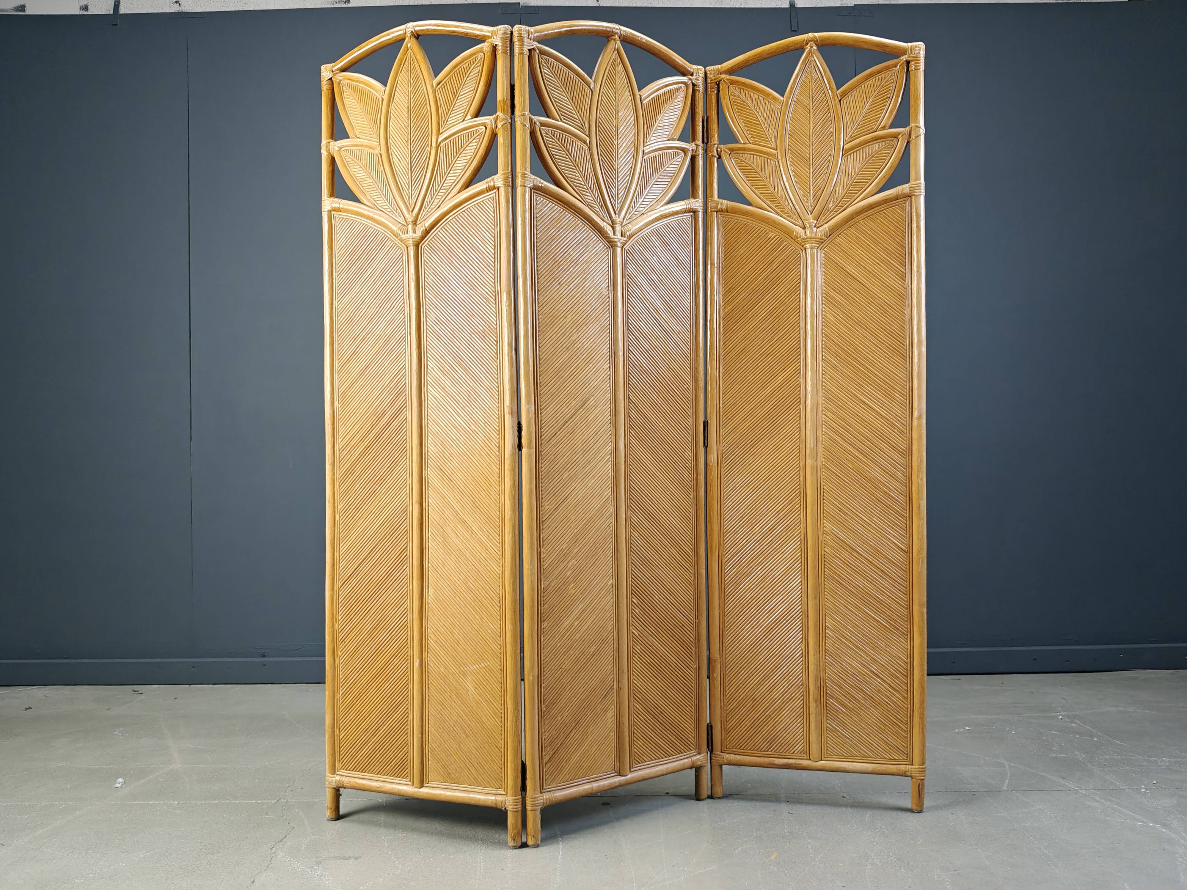 Vintage bamboo room divider or folding screen 1970s