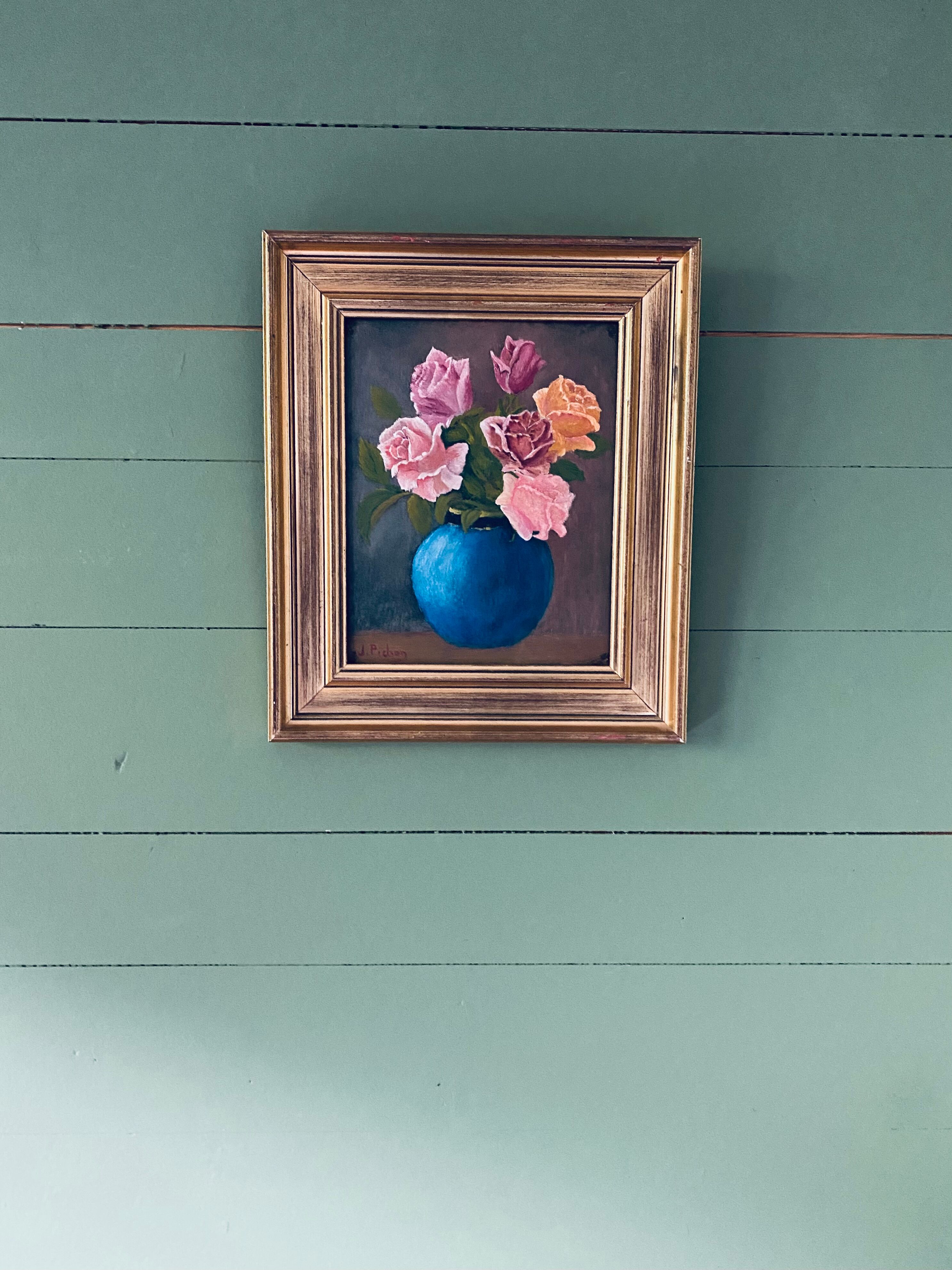 Oil on panel bouquet of flowers framed and signed