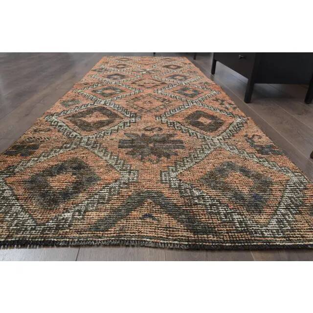 Vintage Turkish Oushak Handmade Wool Cotton Orange Runner Rug 107x290
