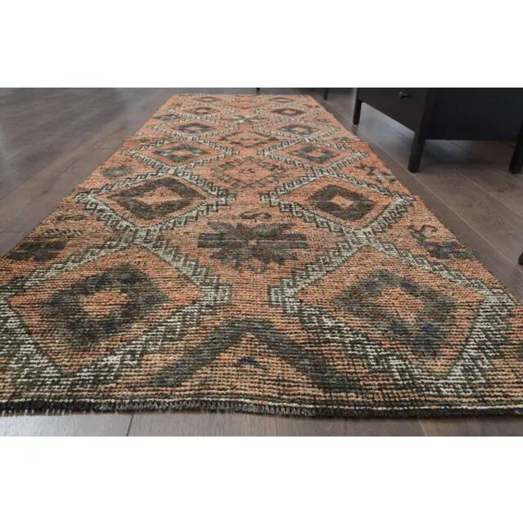 Vintage Turkish Oushak Handmade Wool Cotton Orange Runner Rug 107x290